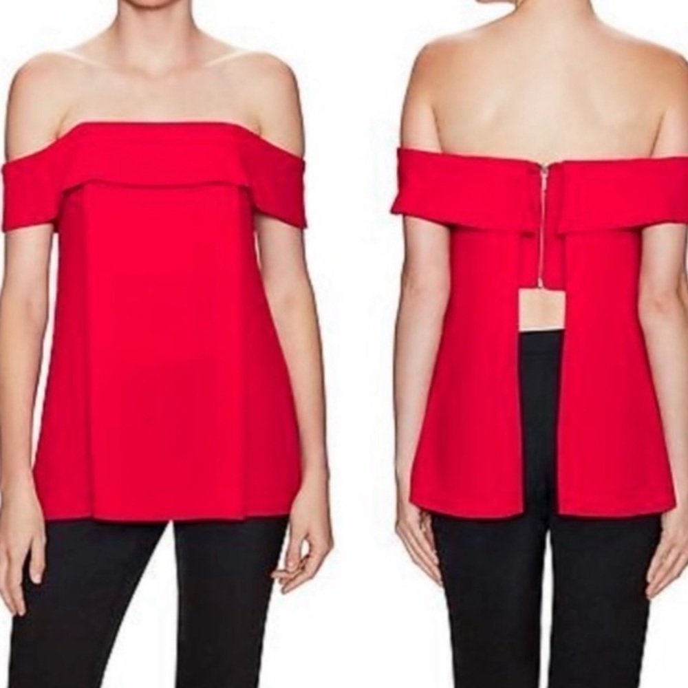 Nicholas slit back top red off shoulder blouse